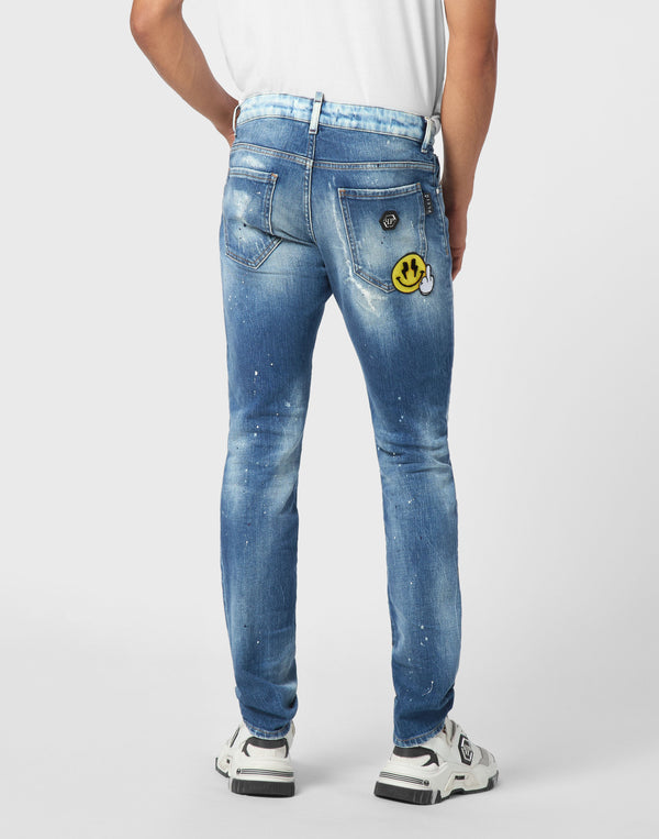Philipp Plein｜Denim Super Straight Cut Trousers Smile Men's Jeans