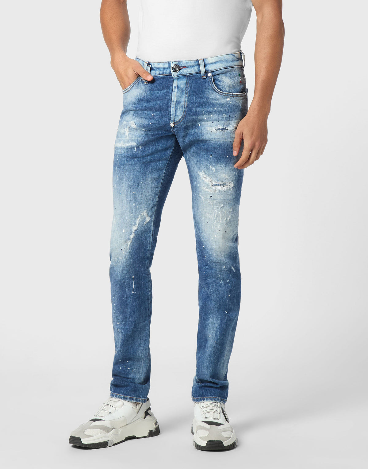Philipp Plein｜Denim Super Straight Cut Trousers Smile Men's Jeans