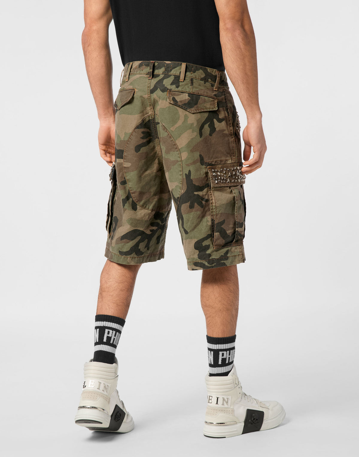 Philipp Plein｜Denim Cargo Shorts Studs Men's Denim Shorts