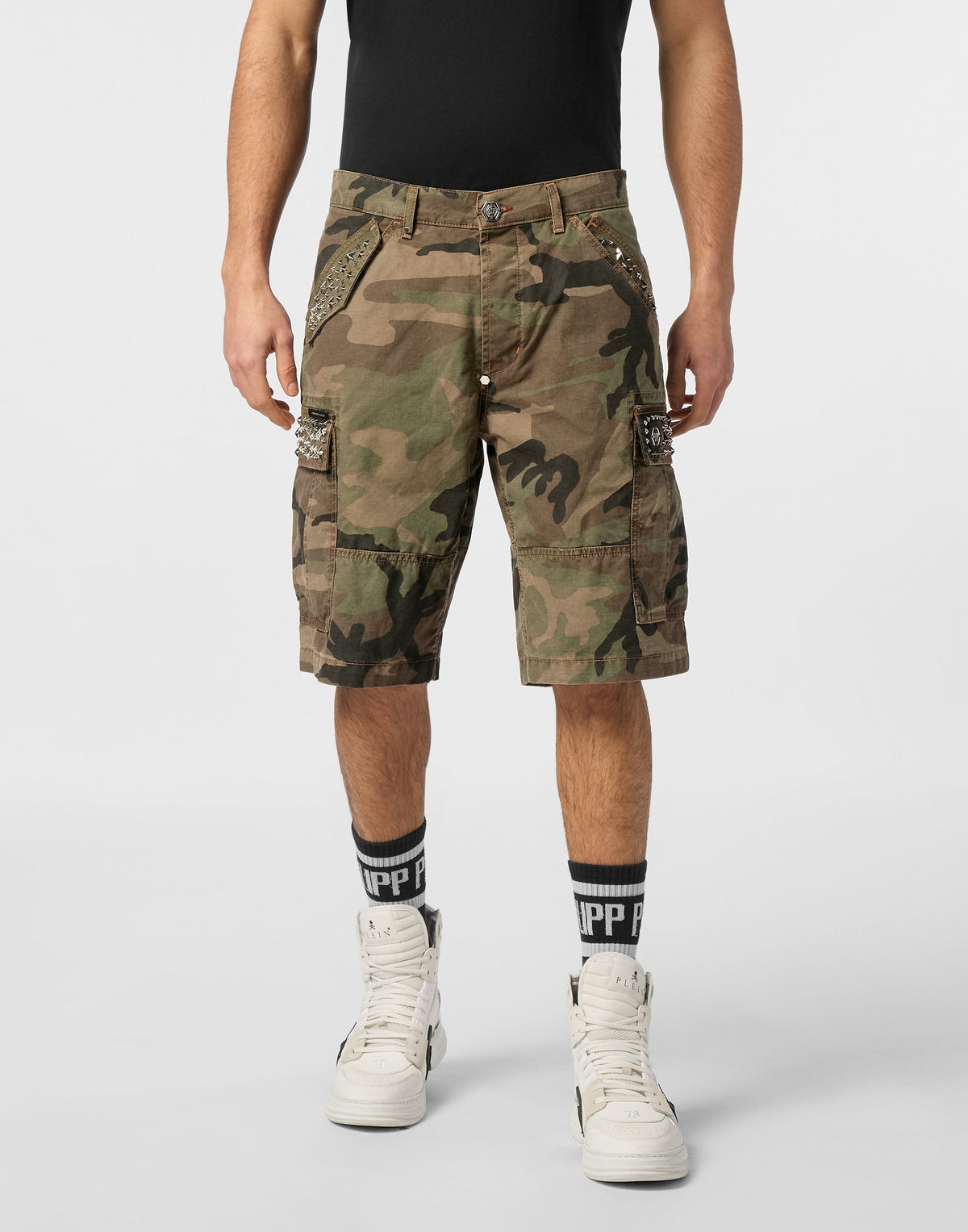Philipp Plein｜Denim Cargo Shorts Studs Men's Denim Shorts