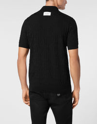 Philipp Plein｜Jacquard Silk Wool Pullover Polo-Neck SS Monogram Men's Polo Shirt