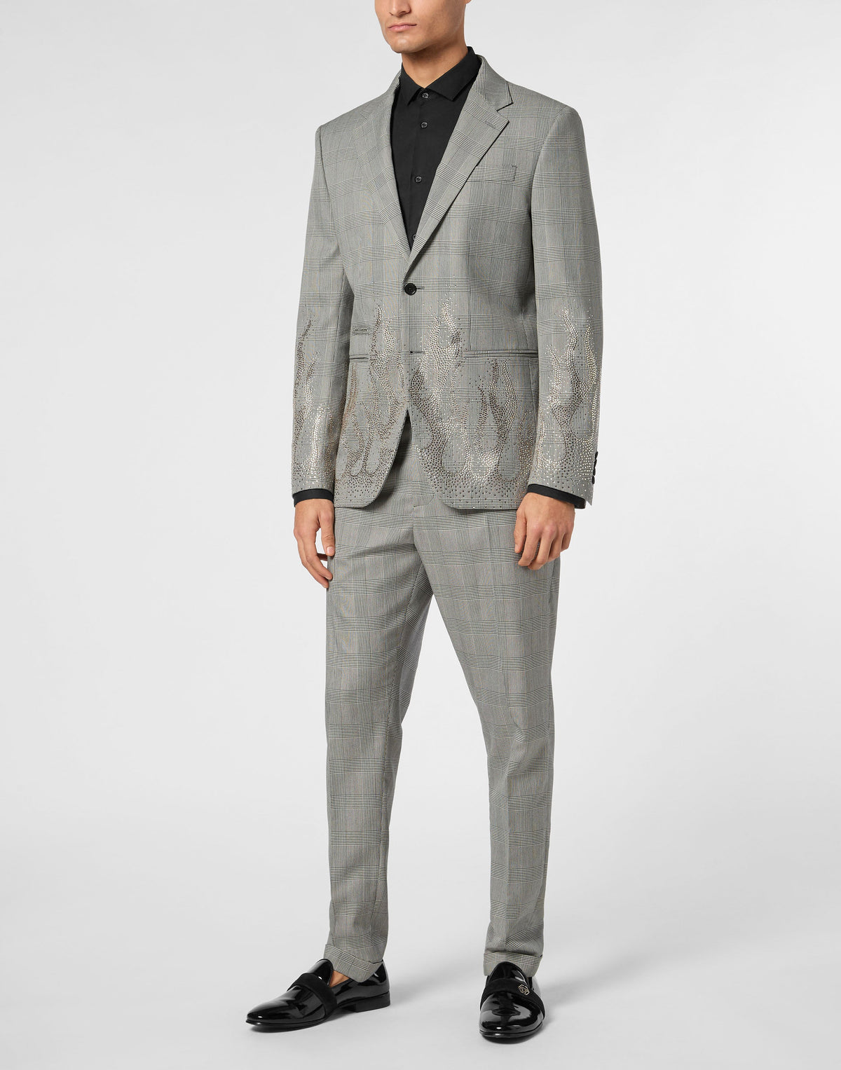 Philipp Plein English Check Blazer Strass Flame 男款穿搭示範 189cm 52號