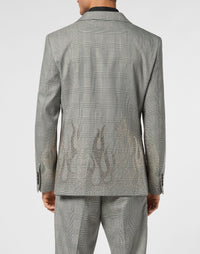 Philipp Plein English Check Blazer 袖口水鑽火焰圖案工藝展示