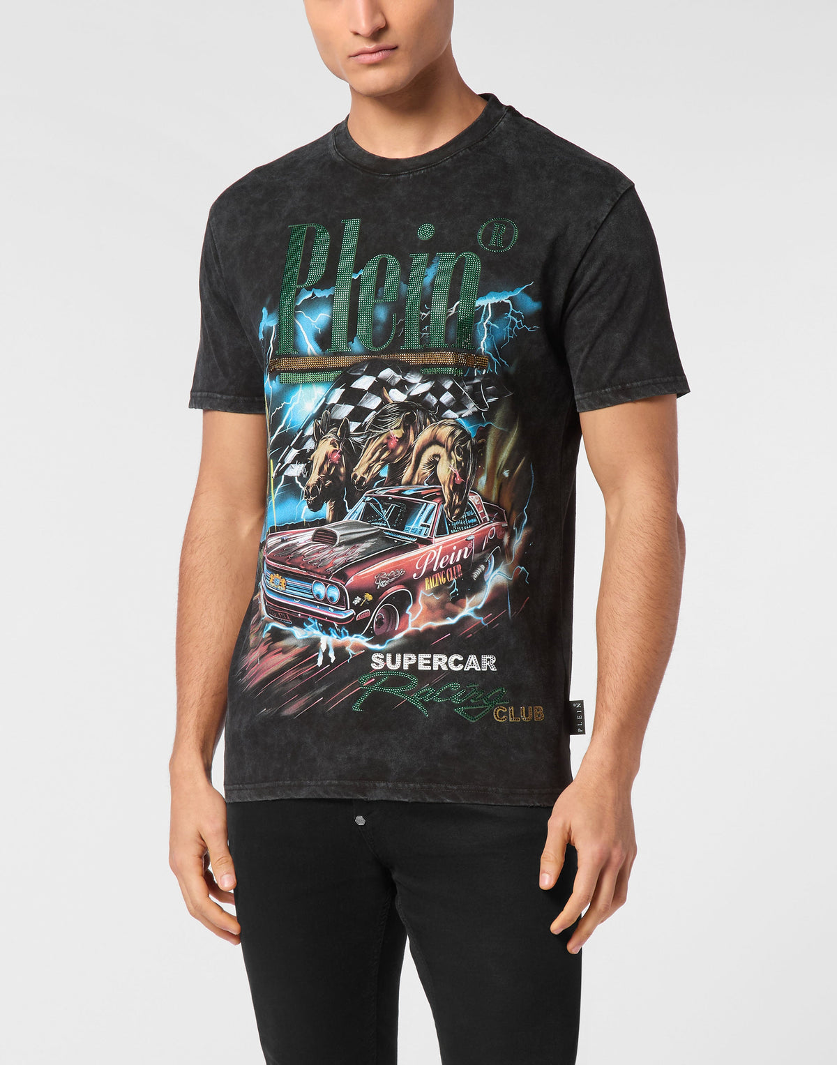Philipp Plein｜Jersey T-shirt Round Neck SS Racing Club Men's T-Shirt
