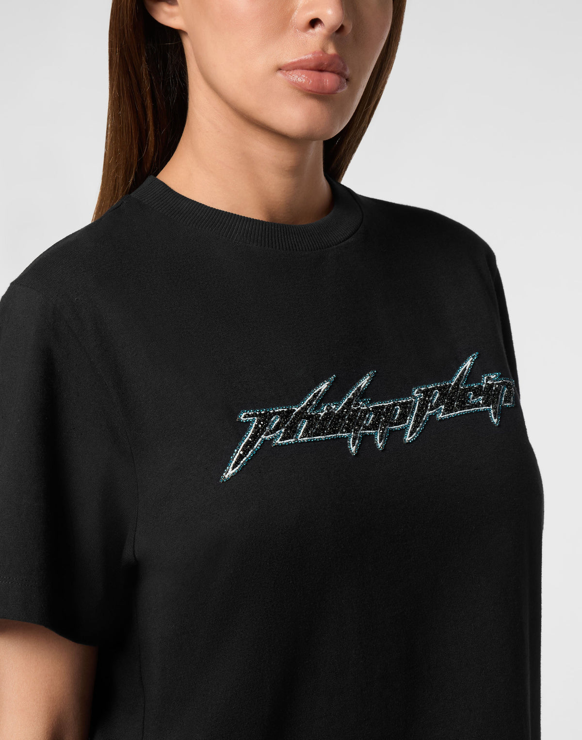 Philipp Plein｜Jersey T-Shirt Man Fit Round Neck SS Logo Women's T-Shirt