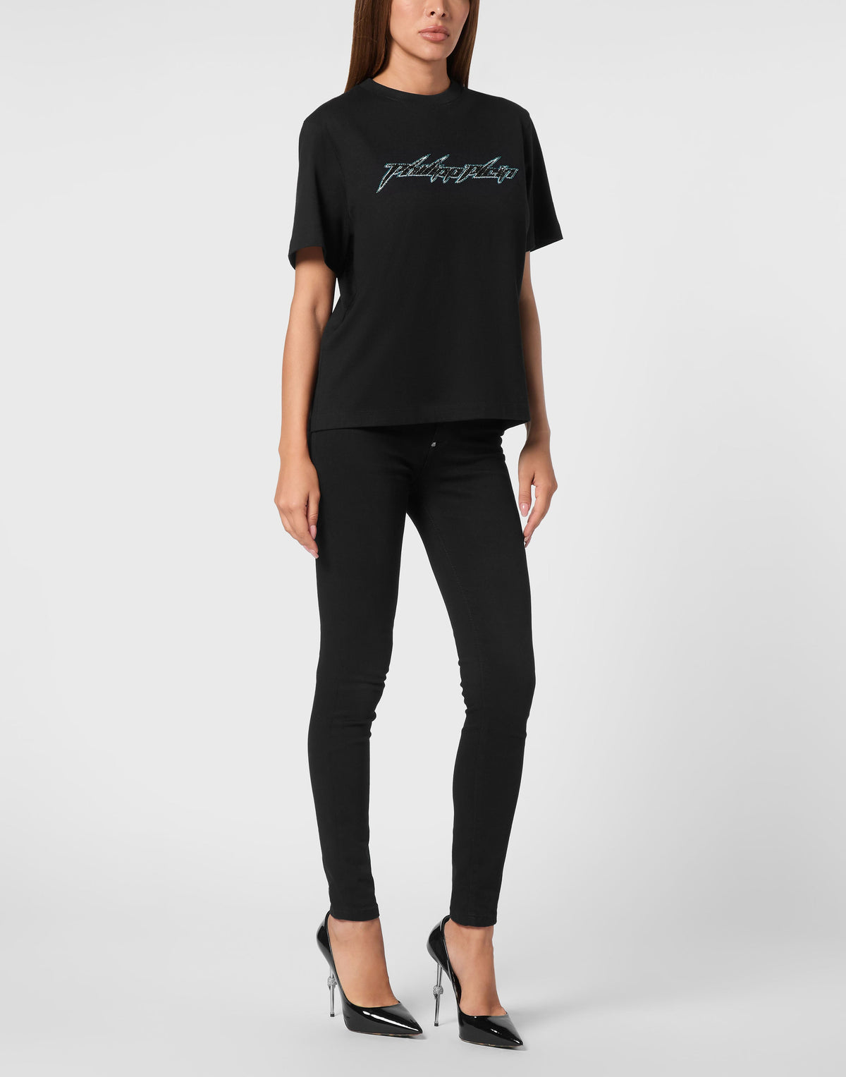 Philipp Plein｜Jersey T-Shirt Man Fit Round Neck SS Logo Women's T-Shirt