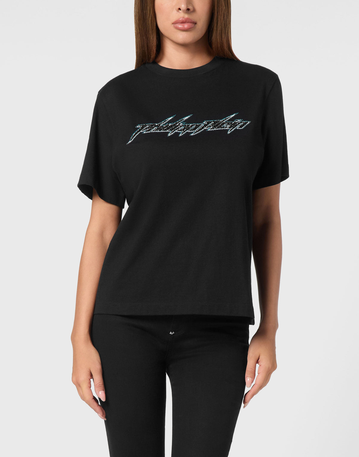 Philipp Plein｜Jersey T-Shirt Man Fit Round Neck SS Logo Women's T-Shirt