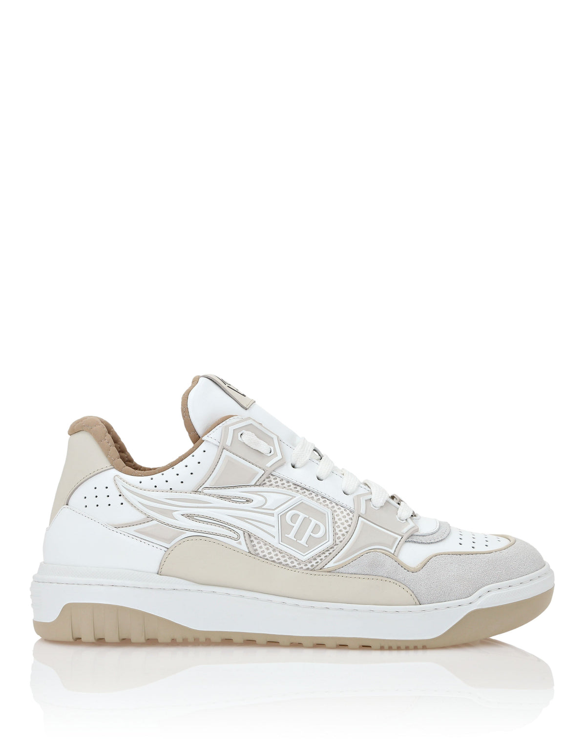 Philipp Plein｜Mix Leather Lo-Top Sneakers Strass Hexagon Men's Sneakers