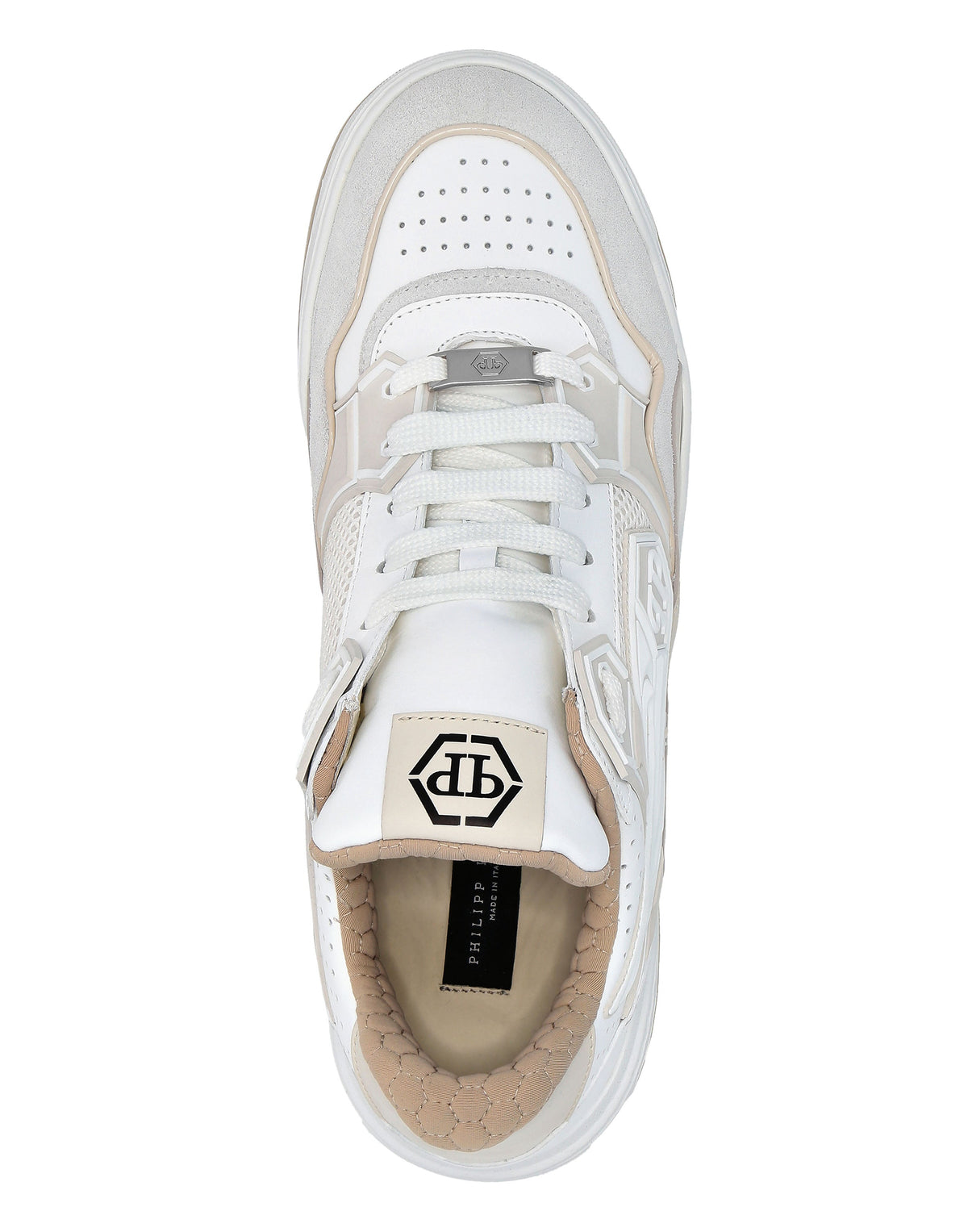 Philipp Plein｜Mix Leather Lo-Top Sneakers Strass Hexagon Men's Sneakers