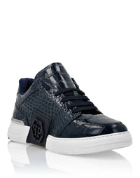 PHILIPP PLEIN Croco Printed Leather Lo-Top Sneakers Hexagon