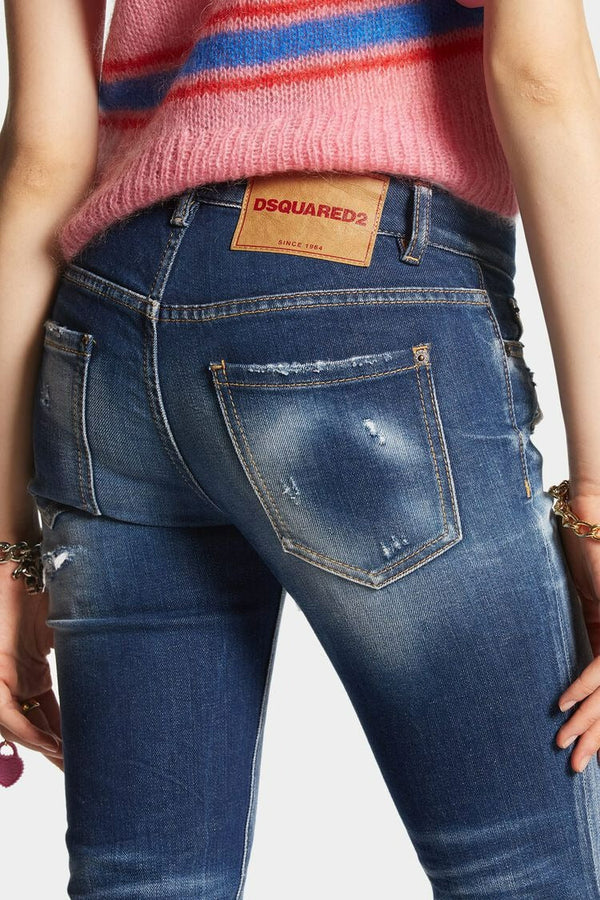 DSQUARED2｜RIPPED KNEE WASH MEDIUM WAIST JENNIFER JEANS Women's Jeans