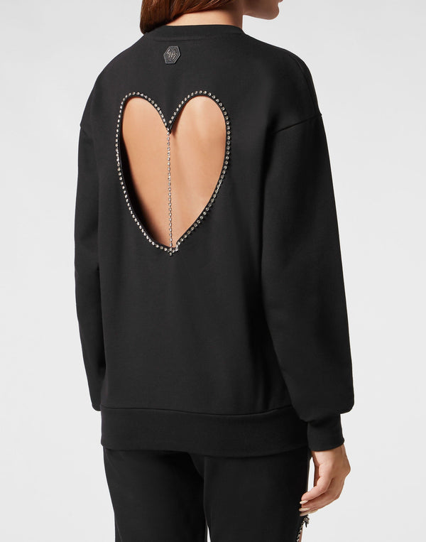 Philipp Plein｜Padded Shoulder Sweatshirt Roundneck Heart Women's Sweatshirt